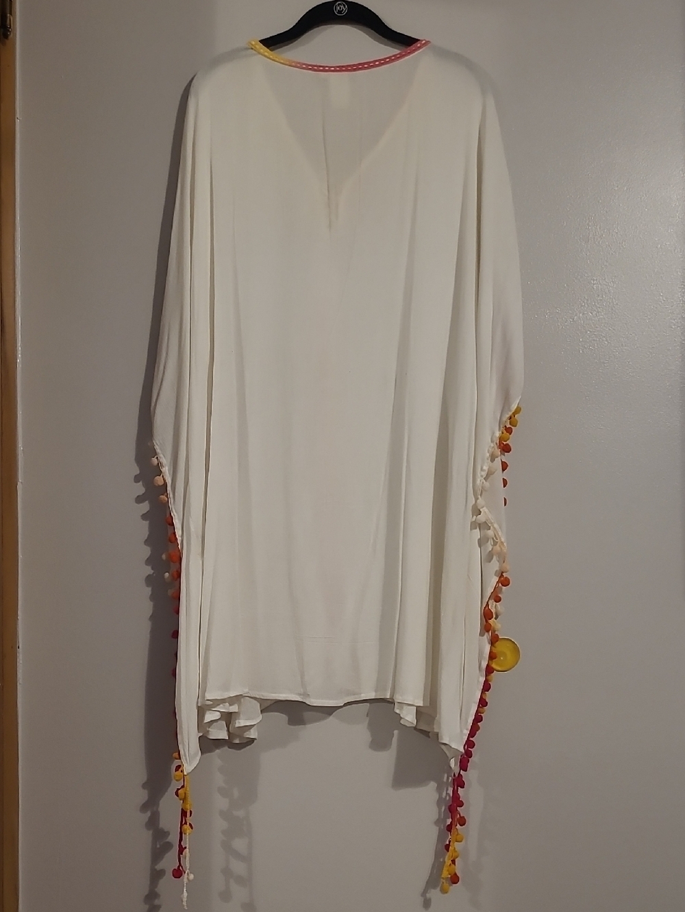 Violet Sky White Kaftan Kimono Beach Swimsuit Cover-up Colorful PomPoms XL - Picture 7 of 12